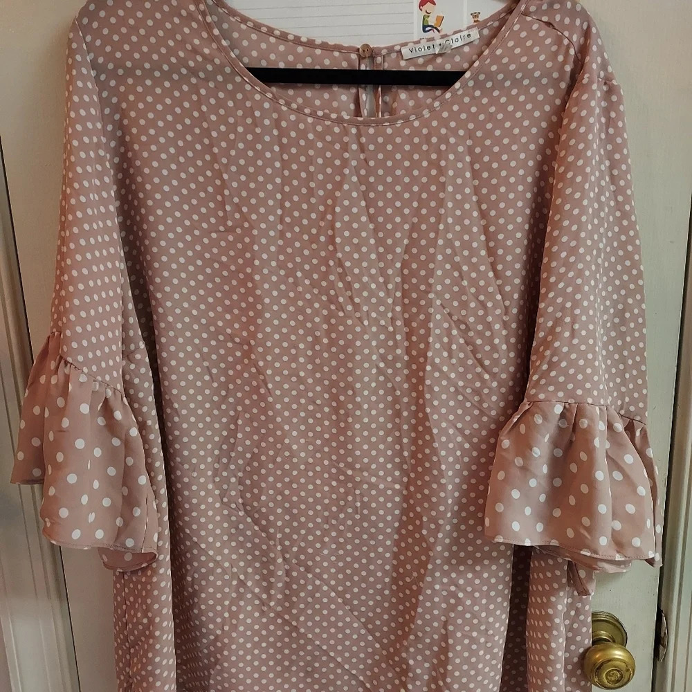 Violet & Claire Pink Polka Dot Blouse Size 2XL